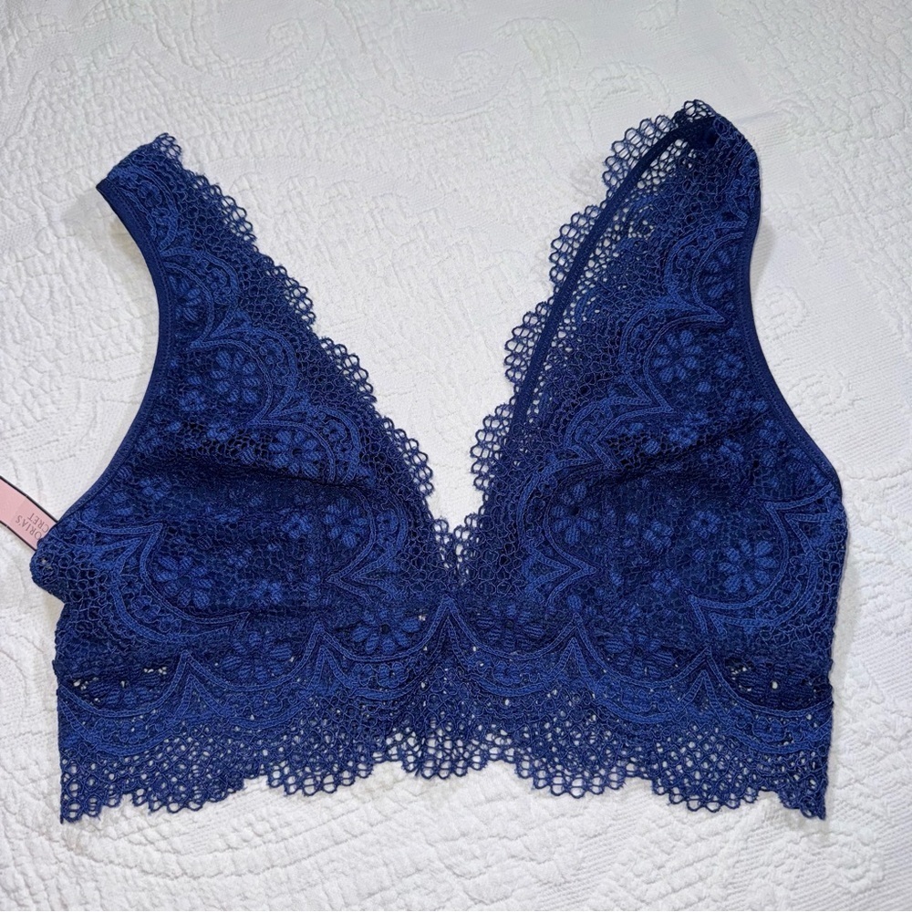 NWT Victorias Secret Bralette Blue Crochet Lace Intimates Sleepwear New Size Med